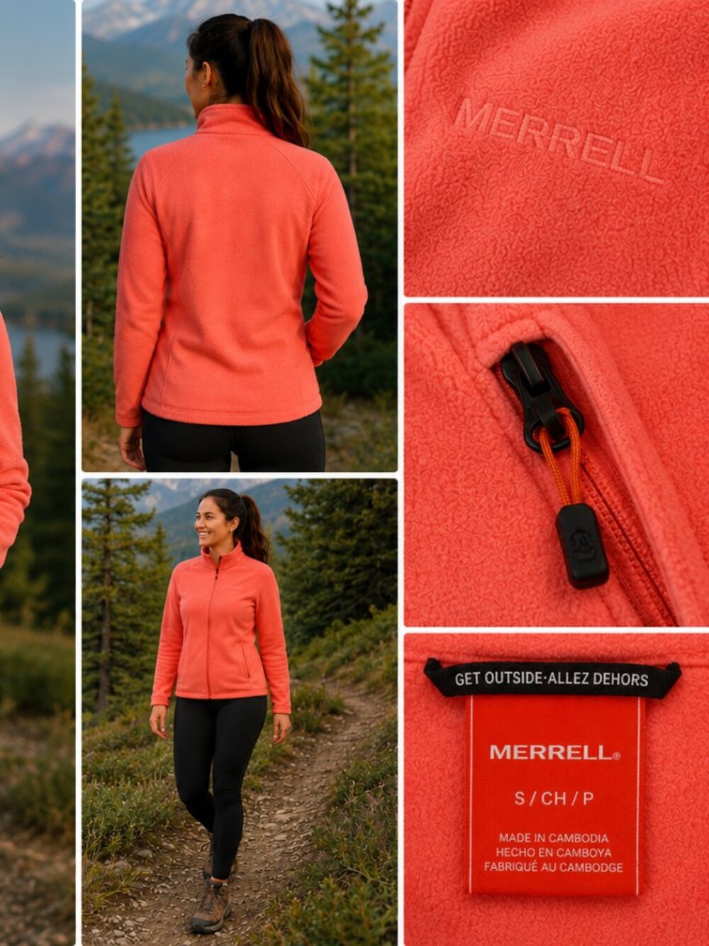 Merrell Elwood7 Willa Fleece Jacket NWT Small Vermilion Coral Full Zip - Picture 2 of 5